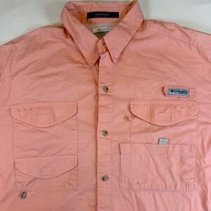 Columbia Bonehead PFG Short Sleeve Fishing Shirt Mens L Pink Peach Outdoor